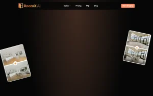 RoomX AI homepage — screenshot of the image generation AI tool, 2026-10-02
