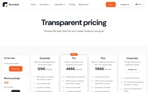 Rounded pricing page with plans and prices — screenshot of the audio & voice AI tool, 2026-10-02