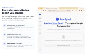 RowSpeak homepage — screenshot of the productivity & writing AI tool, 2026-10-01