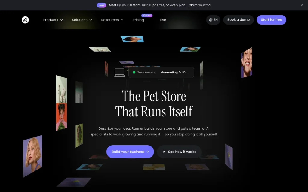 Runner AI página principal — captura de pantalla de la herramienta de IA productividad y escritura, Oct 1, 2026