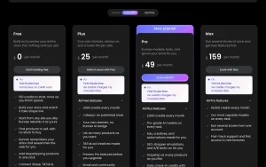 Runner AI pricing page with plans and prices — screenshot of the productivity & writing AI tool, 2026-10-01