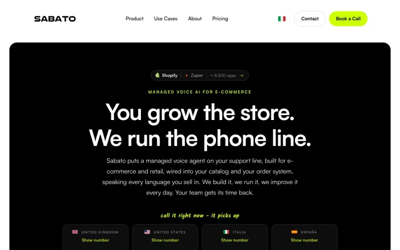 Sabato AI homepage screenshot, audio & voice AI tool