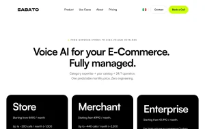 Sabato AI pricing page with plans and prices — screenshot of the audio & voice AI tool, 2026-10-02