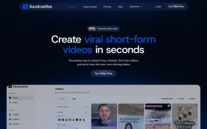 Sandcastles homepage — screenshot of the video AI tool, 2026-10-02