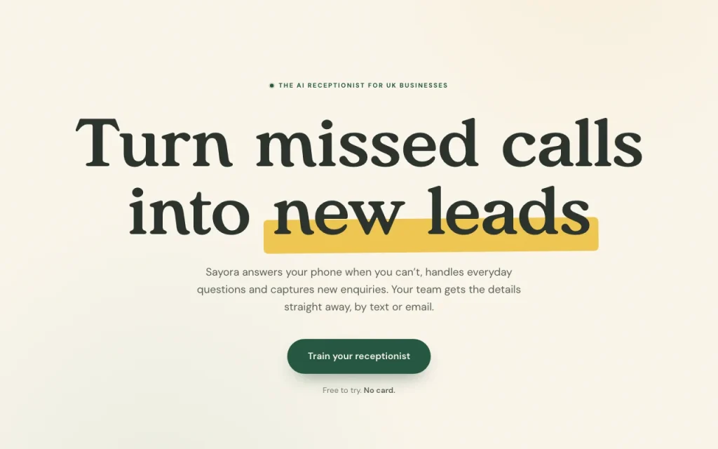 Sayora homepage — screenshot of the audio & voice AI tool, Oct 1, 2026