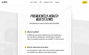 Scaffold FAQ page — screenshot of the productivity & writing AI tool, 2026-10-02