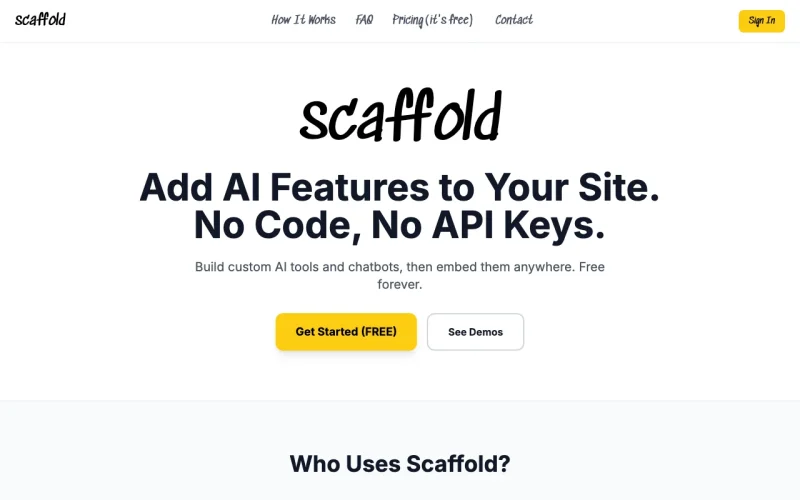 Captura de la página de inicio de Scaffold, herramienta de IA productividad y escritura