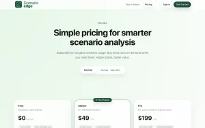 Scenario Edge pricing page homepage screenshot, research & search AI tool