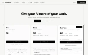 screenpipe pricing page with plans and prices — screenshot of the productivity & writing AI tool, 2026-10-01