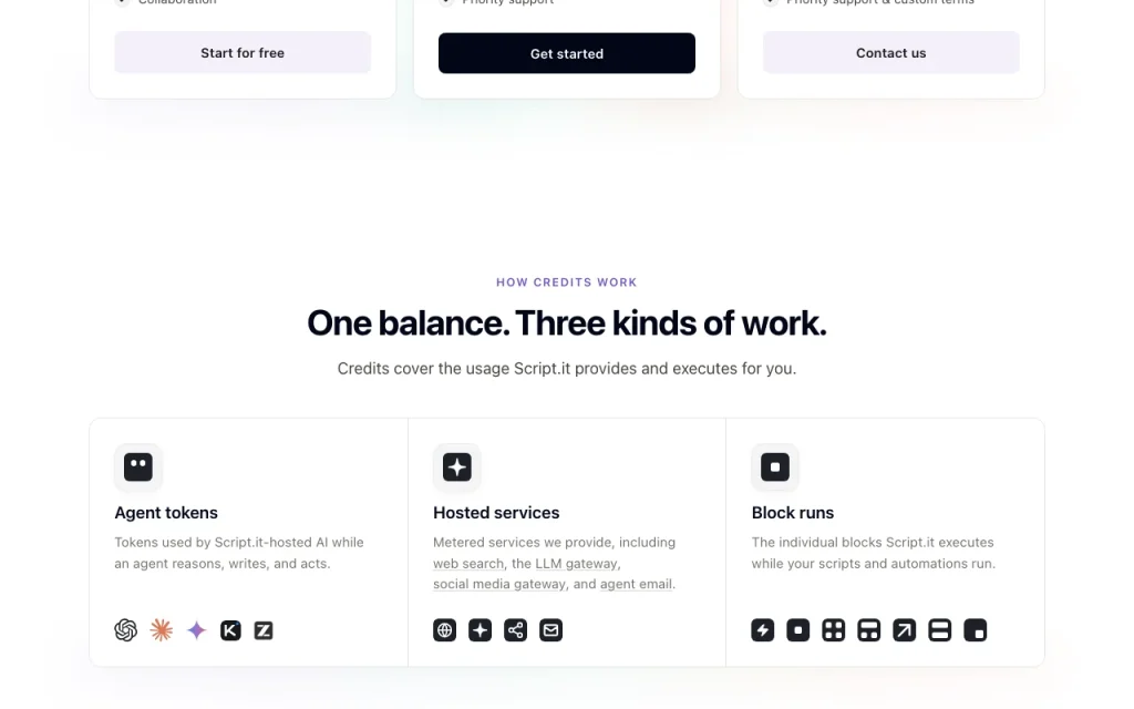 Script.it pricing page with plans and prices — screenshot of the productivity & writing AI tool, Oct 1, 2026