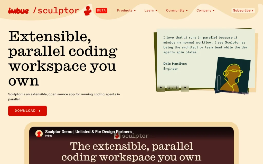 Sculptor homepage — screenshot of the coding AI tool, Oct 2, 2026