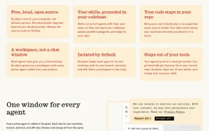 Sculptor homepage — screenshot of the coding AI tool, 2026-10-02