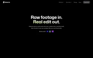 Selects homepage — screenshot of the video AI tool, 2026-10-01