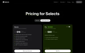 Selects pricing page with plans and prices — screenshot of the video AI tool, 2026-10-01