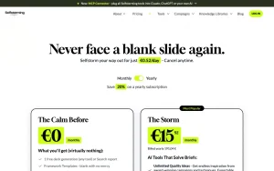 Selfstorming pricing page with plans and prices — screenshot of the productivity & writing AI tool, 2026-10-02