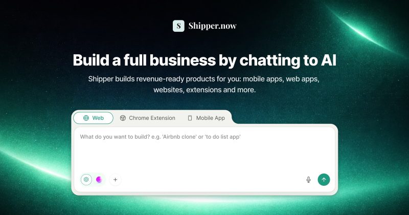 Shipper.now Startseite, Screenshot, KI-Tool coding