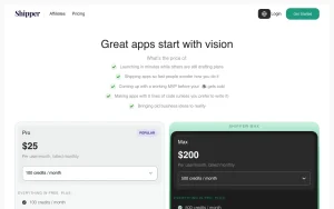 Shipper.now pricing page with plans and prices — screenshot of the coding AI tool, 2026-10-02