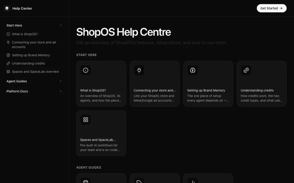 ShopOS documentación — captura de pantalla de la herramienta de IA productividad y escritura, Oct 2, 2026