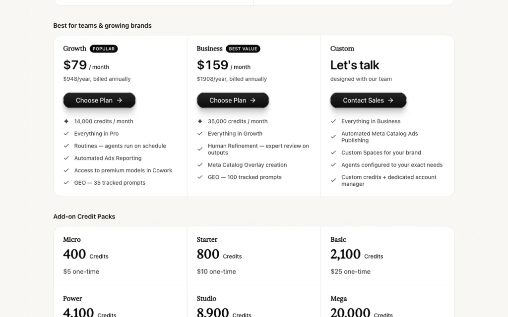 ShopOS página de precios con planes y precios — captura de pantalla de la herramienta de IA productividad y escritura, Oct 13, 2026