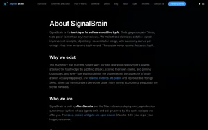 SignalBrain (Titan suite) about page — screenshot of the coding AI tool, 2026-10-02