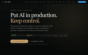 SignalBrain (Titan suite) homepage — screenshot of the coding AI tool, 2026-10-02