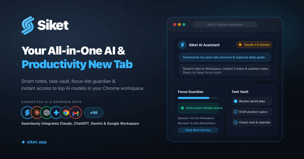 Siket homepage screenshot, productivity & writing AI tool