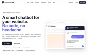 Simple Chat homepage page homepage screenshot, chat assistants AI tool