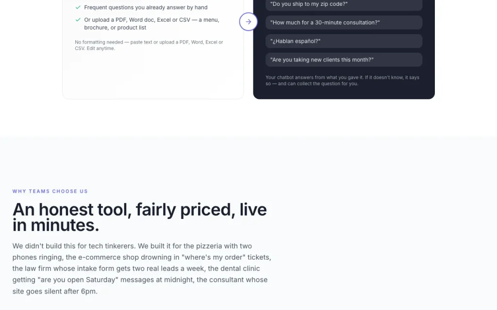 Simple Chat homepage — screenshot of the chat assistants AI tool, Oct 1, 2026