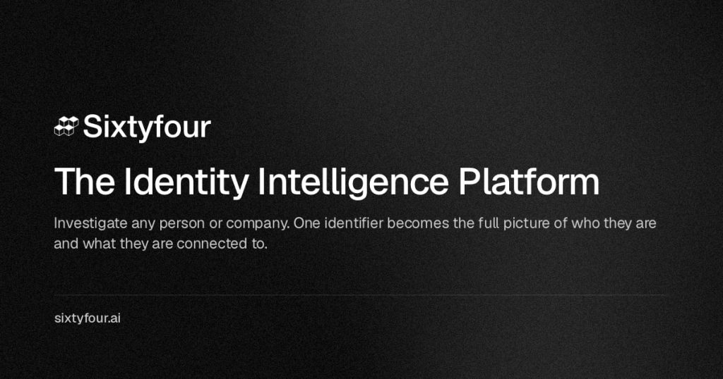 Sixtyfour homepage screenshot, research & search AI tool