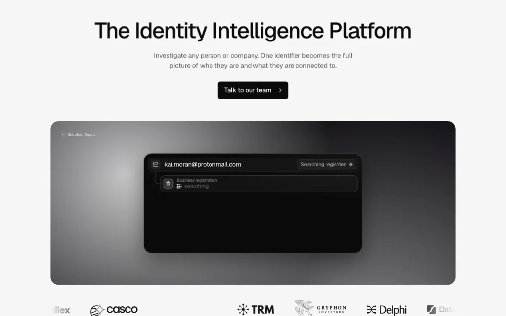 Sixtyfour homepage — screenshot of the research & search AI tool, Oct 1, 2026