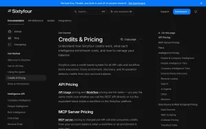Sixtyfour pricing page homepage screenshot, research & search AI tool
