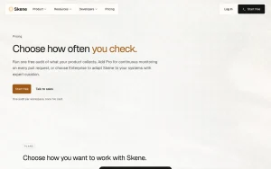 Skene pricing page with plans and prices — screenshot of the productivity & writing AI tool, 2026-10-02