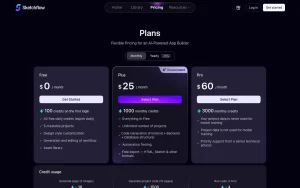 Sketchflow pricing page with plans and prices — screenshot of the coding AI tool, 2026-10-02