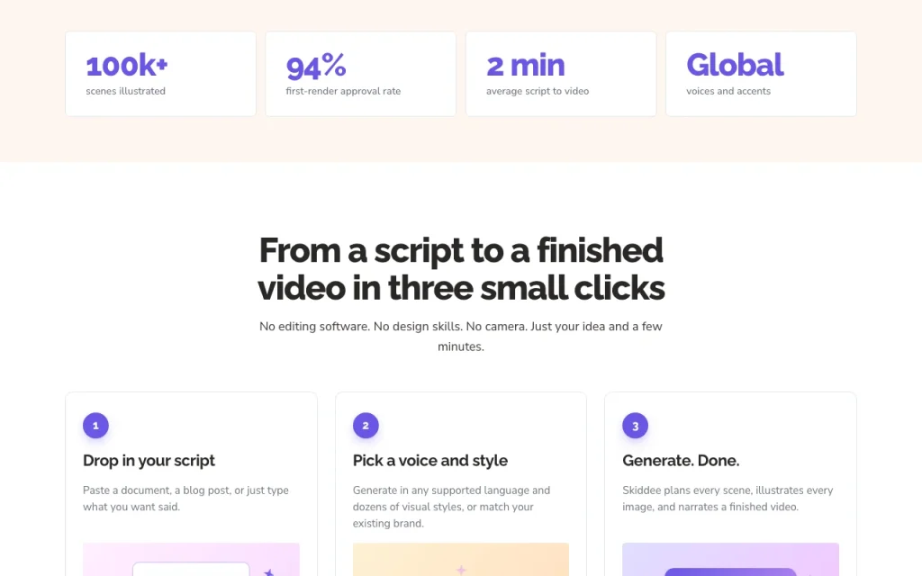 Skiddee homepage — screenshot of the video AI tool, Oct 2, 2026