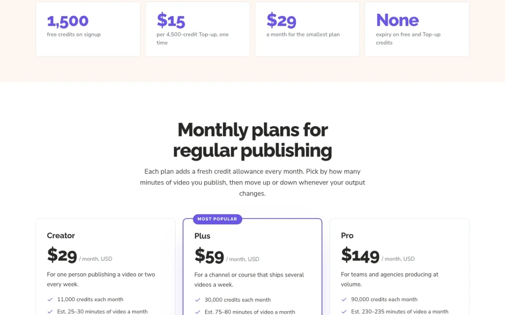 Skiddee pricing page with plans and prices — screenshot of the video AI tool, Oct 2, 2026