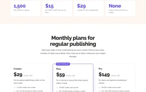 Skiddee pricing page with plans and prices — screenshot of the video AI tool, 2026-10-02