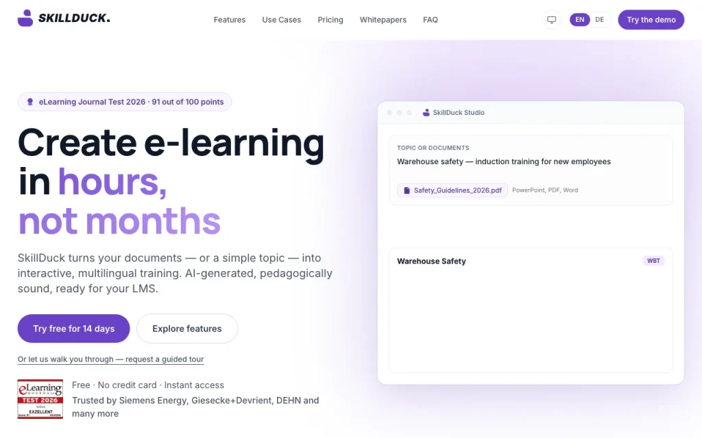 SkillDuck Startseite – Screenshot des KI-Tools produktivität & schreiben, Oct 2, 2026