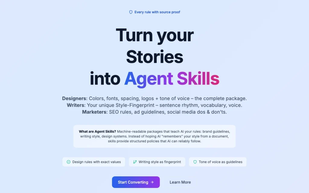 SkillsConverter (by wowai) homepage — screenshot of the productivity & writing AI tool, Oct 2, 2026