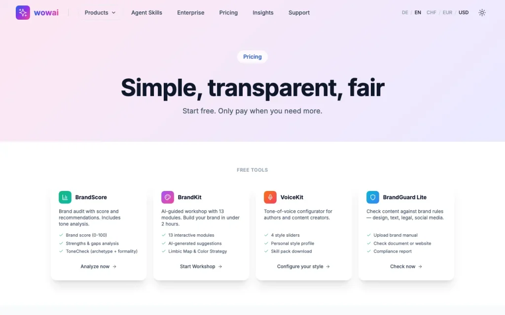 SkillsConverter (by wowai) pricing page with plans and prices — screenshot of the productivity & writing AI tool, Oct 2, 2026