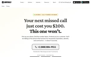 SkipCalls pricing page with plans and prices — screenshot of the productivity & writing AI tool, 2026-10-02
