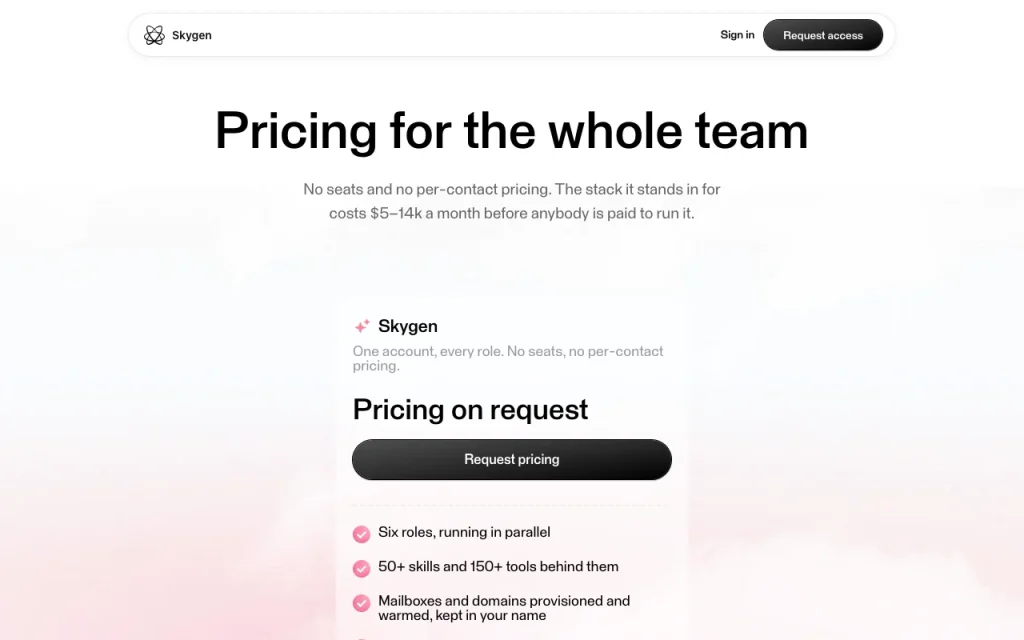 Skygen pricing page with plans and prices — screenshot of the productivity & writing AI tool, Oct 2, 2026