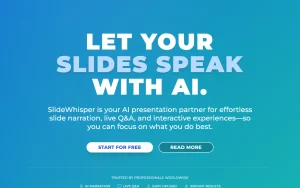 SlideWhisper homepage — screenshot of the productivity & writing AI tool, 2026-10-02