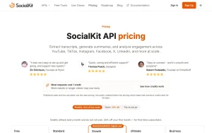 SocialKit pricing page with plans and prices — screenshot of the coding AI tool, 2026-10-02