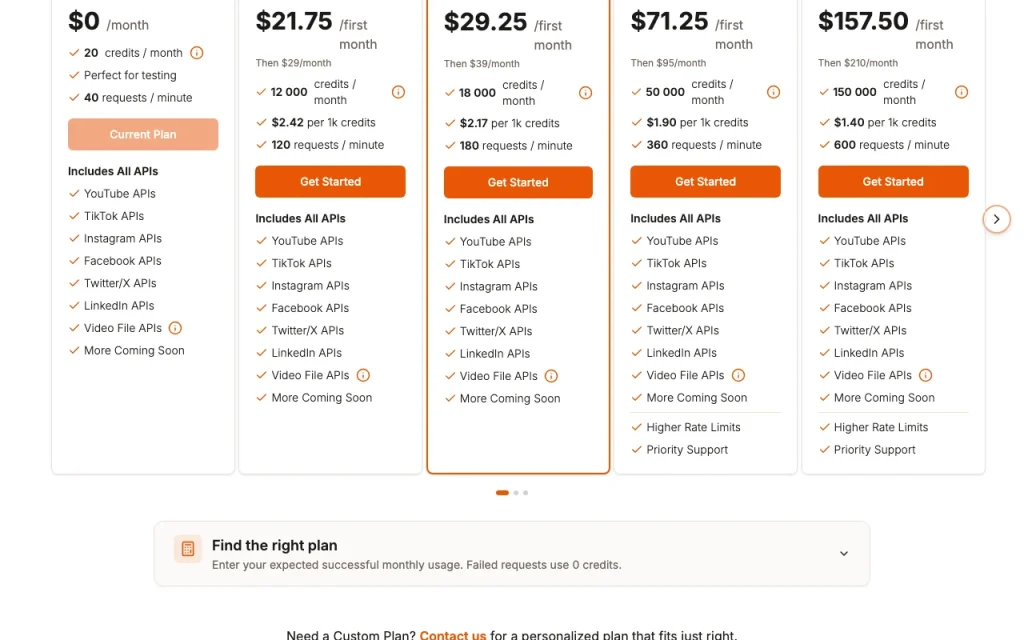 SocialKit página de precios con planes y precios — captura de pantalla de la herramienta de IA programación, Oct 2, 2026