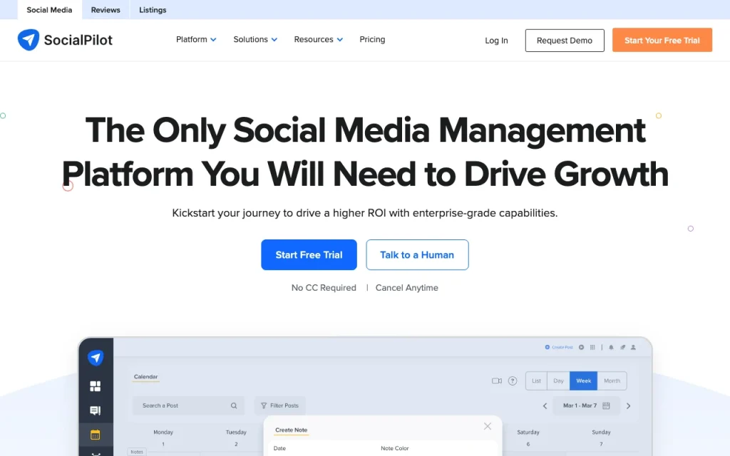 SocialPilot Startseite – Screenshot des KI-Tools produktivität & schreiben, Oct 1, 2026