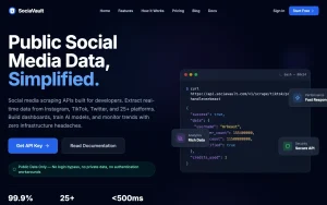 SociaVault homepage — screenshot of the research & search AI tool, 2026-10-02