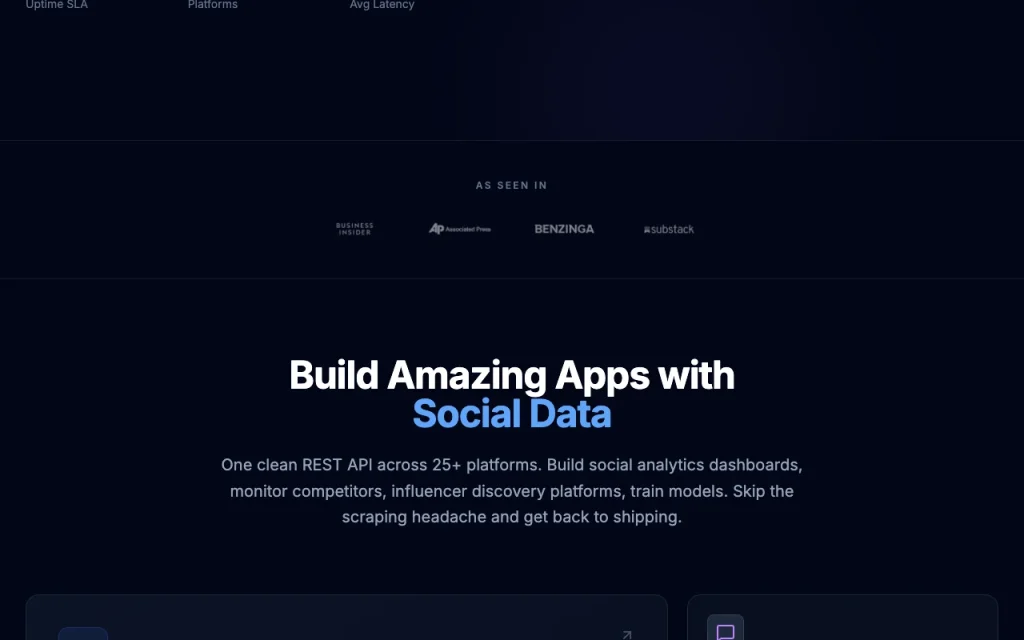 SociaVault homepage — screenshot of the research & search AI tool, Oct 2, 2026