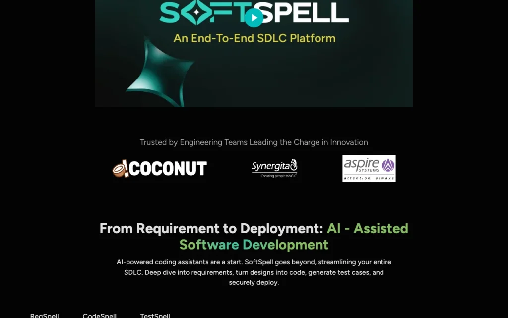 SoftSpell (formerly CodeSpell) página principal — captura de pantalla de la herramienta de IA programación, Oct 1, 2026