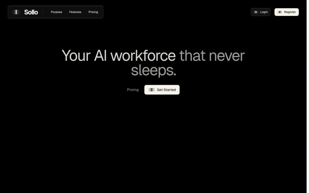 Sollo homepage screenshot, productivity & writing AI tool