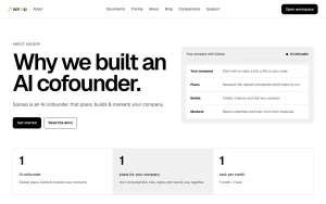 Soloop about page — screenshot of the productivity & writing AI tool, 2026-10-02